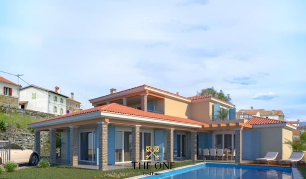 Beautiful villa with infinity pool located near Buje, offers 3 bedrooms, 4 bathrooms, outdoor kitchen, outdoor parking spots.